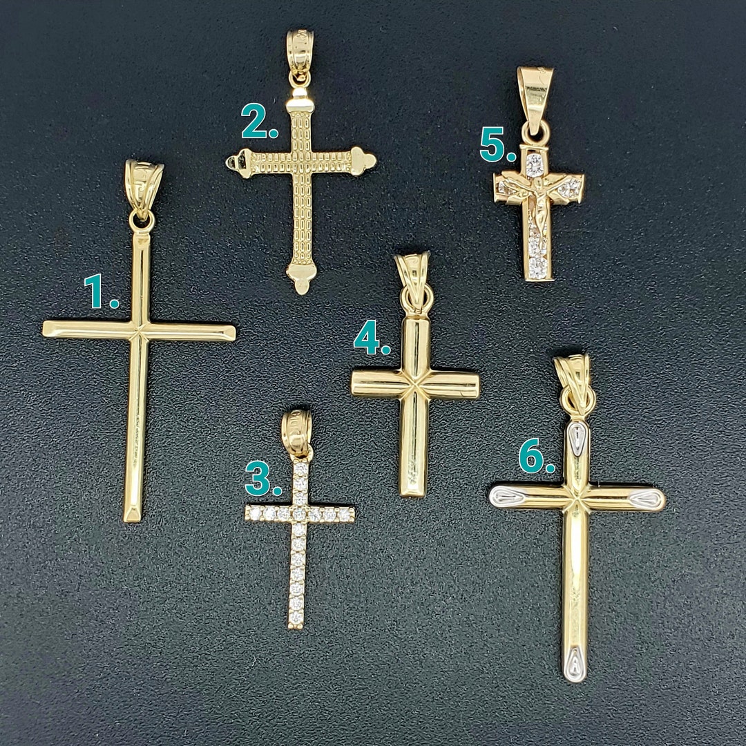 Solid 10K Gold Cross Pendant With Textured Diamond Cuts, Cubic Zirconia ...