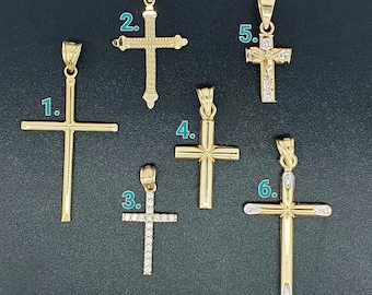 Massief 10 kt gouden kruishanger met getextureerde diamantvorm, bedel zirkonia klein kruisbeeld, hanger voor mannen en vrouwen, religieus