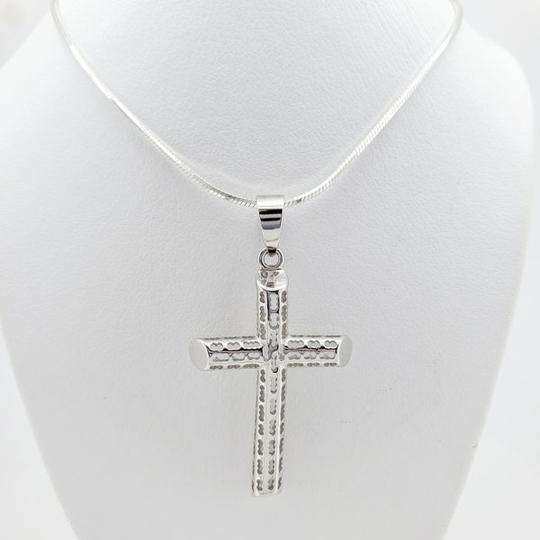 Solid 925 Sterling Silver Mirror Snake Cross Necklace, Liquid silver chain cross pendant, 1mm in all lengths with durable lobster clasp,gift