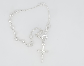Sterling Silver Crucifix Bracelet: 5mm Moon Cut Catholic Jewelry