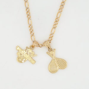 Solid 10K genuine Gold Tennis Charm, I &lt;3 Tennis pendant, Tennis Racket charm, Sports Athletic Pendant for men and women, kids jewelry charm