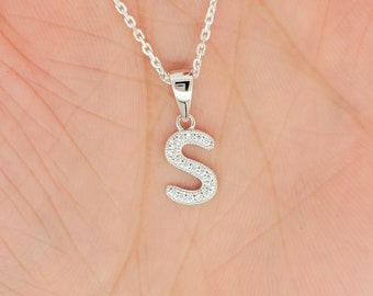 925 Sterling Silver CZ Initial Letter Alphabet Charm , Cubic Zirconia Initial pendant, perfect gift
