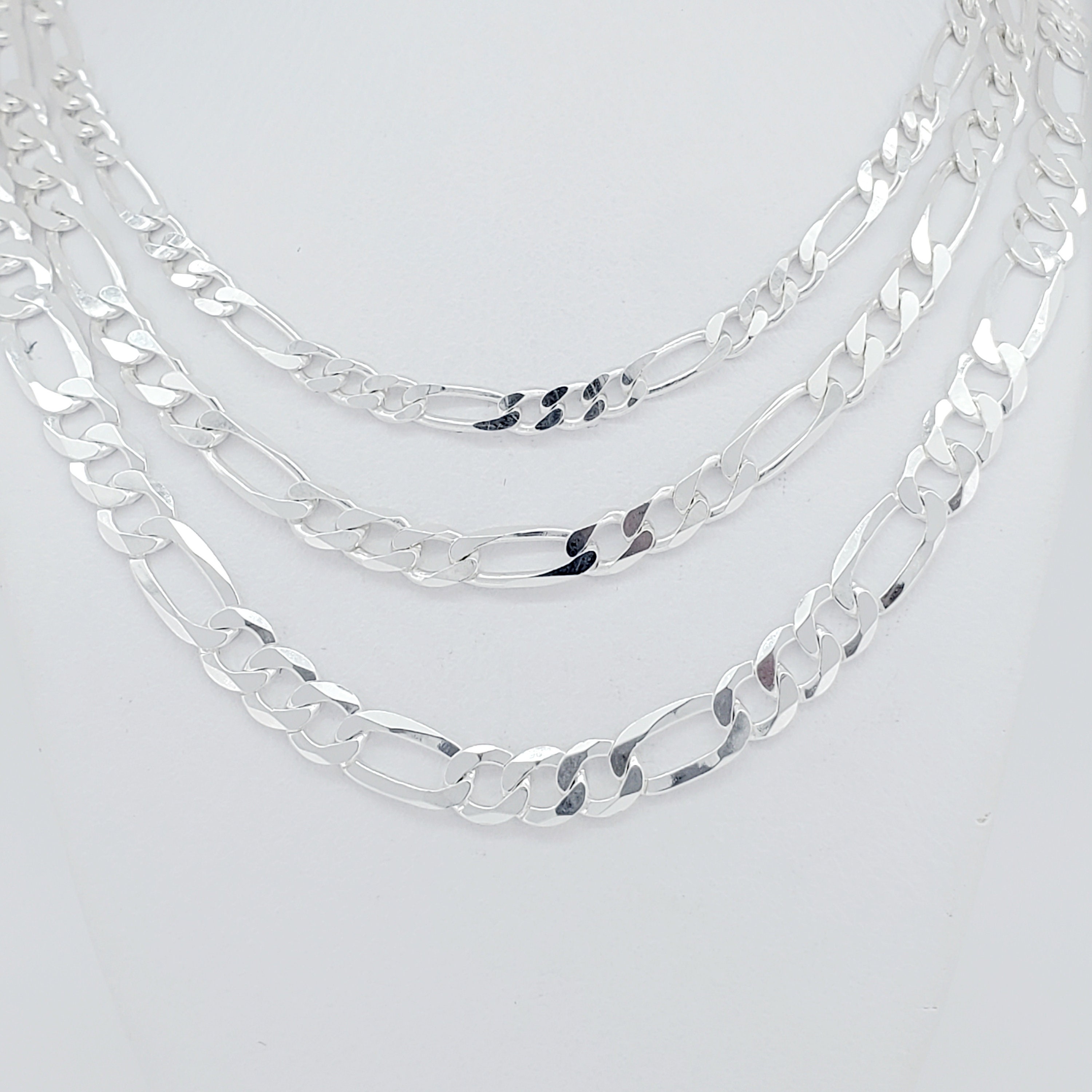 Solid ITALY 925 Sterling Silver Figaro Chain, 6mm-10mm Silver 
