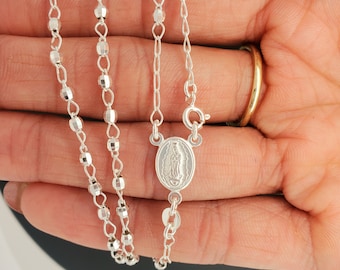 Halskette Aus Italien Rosenkranzkette Aus Sterlingsilber 925 - 3mm Diamantgeschliffen, Italienische Qualität, Alle Größen Daisy Chain