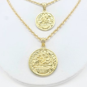Solid 10K genuine Gold Holy Baptism Pendant with textured Diamond cuts, Baby Baptism charm for men and women, religious