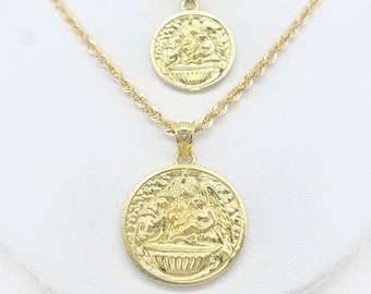 Solid 10K genuine Gold Holy Baptism Pendant with textured Diamond cuts, Baby Baptism charm for men and women, religious