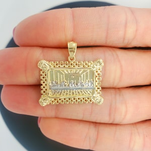Solid 10K Gold Last Supper with textured Diamond cuts, The Last Supper pendant, religious charm  for men and women, perfect gift