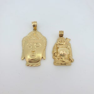 Solid 10K genuine Gold Buddha Head, Laughing Buddha pendant, Buddha Charm pendant, Buddhism gift for men and women, stamped for authenticity image 1