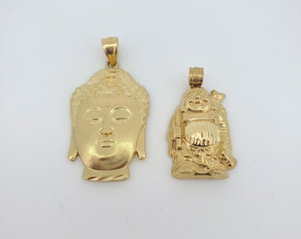 Solid 10K genuine Gold Buddha Head, Laughing Buddha pendant, Buddha Charm pendant, Buddhism gift for men and women, stamped for authenticity