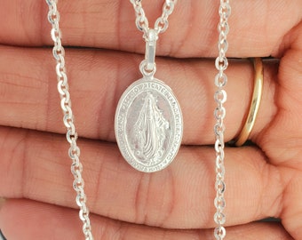 Genuine 925 Sterling Silver Miraculous Mary Medallion Pendant, religious Miraculous Mary charm, Silver pendant for men and women
