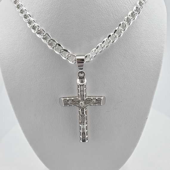 925 Sterling Silver Curb Cuban Link Chain WITH Cross, Crucifix