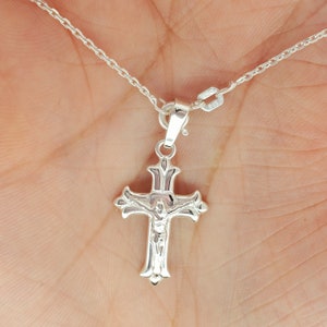 925 Sterling Silver Crucifix Cross Necklace, sparkle Cross charm and Italian Rolo chain, religious pendant for men and women, a perfect gift