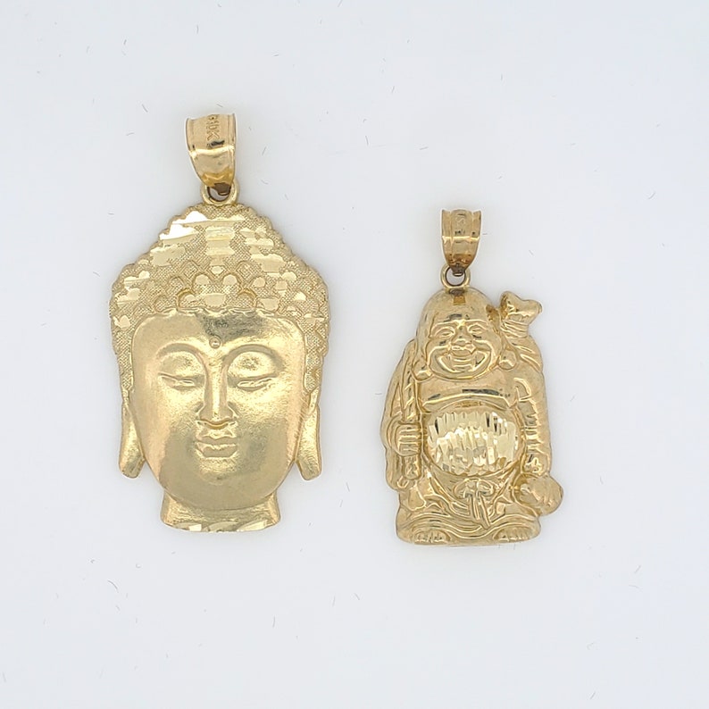 Solid 10K genuine Gold Buddha Head, Laughing Buddha pendant, Buddha Charm pendant, Buddhism gift for men and women, stamped for authenticity image 2