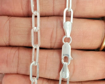 Genuine Solid 925 Sterling Silver Heavy chunky Paperclip Bracelet, 5mm in all lengths with durable lobster clasp, a perfect trendy gift