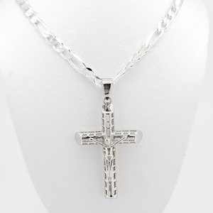 Massive 925 Sterling Silber Italienisch Flach Figaro 4 mm Kette MIT Kreuz, Kruzifix Anhänger, in 18 , 20 , 22 , 24 zoll Herrenkette , Anhänger