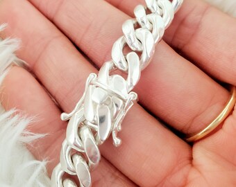 Heavy 925 Sterling Silver Miami Cuban Link Bracelet with durable Box clasp, 10.5mm Miami Cuban bracelet, a perfect gift for him