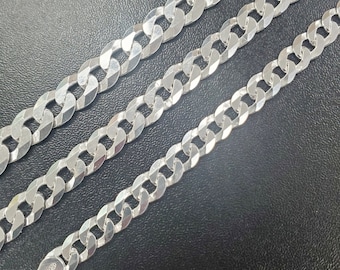 Solid 925 Sterling Silver Flat  Curb Cuban Link Bracelet, men's bracelet, 5mm-7mm Christmas Gift, perfect gift for him or her