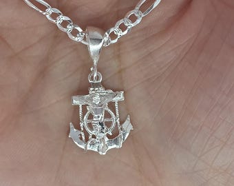 Solid 925 Sterling Silver Anchor Crucifix pendant, Diamond cut Jesus Anchor, religious charm for men and women, a perfect gift