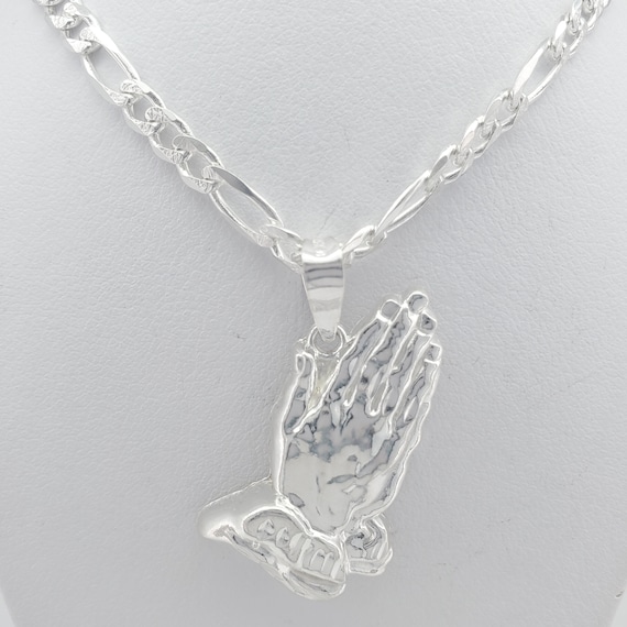 SOLID genuine 925 Sterling Silver Praying Hands Pendant, religious charm,  Silver Prayer hands for men and women