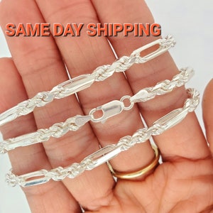 Solide 925 Sterling Silber Milano Halskette, Figarope Kette, 4,5 mm Silberkette für Männer und Frauen, Figaro Seil gestempelt Kette