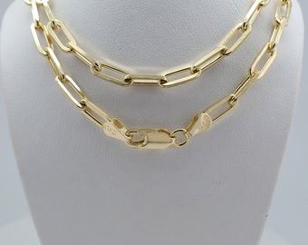 10K Gold over 925 solid Sterling Silver Paperclip Necklace, Bracelet 4mm, secured with a lobster clasp, Layer Gold Chain, a perfect gift