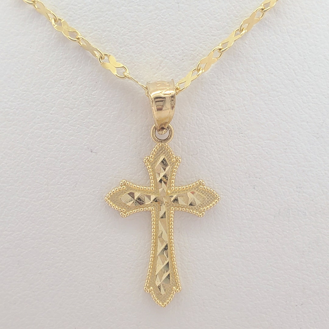Solid 10K Gold Cross Pendant With Textured Diamond Cuts, Stylish ...
