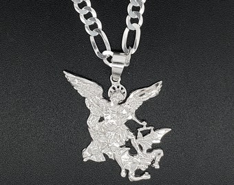 Large 925 Sterling Silver Saint Michael Pendant, Large Saint Michael, Archangel charm, religious pendant for men and women