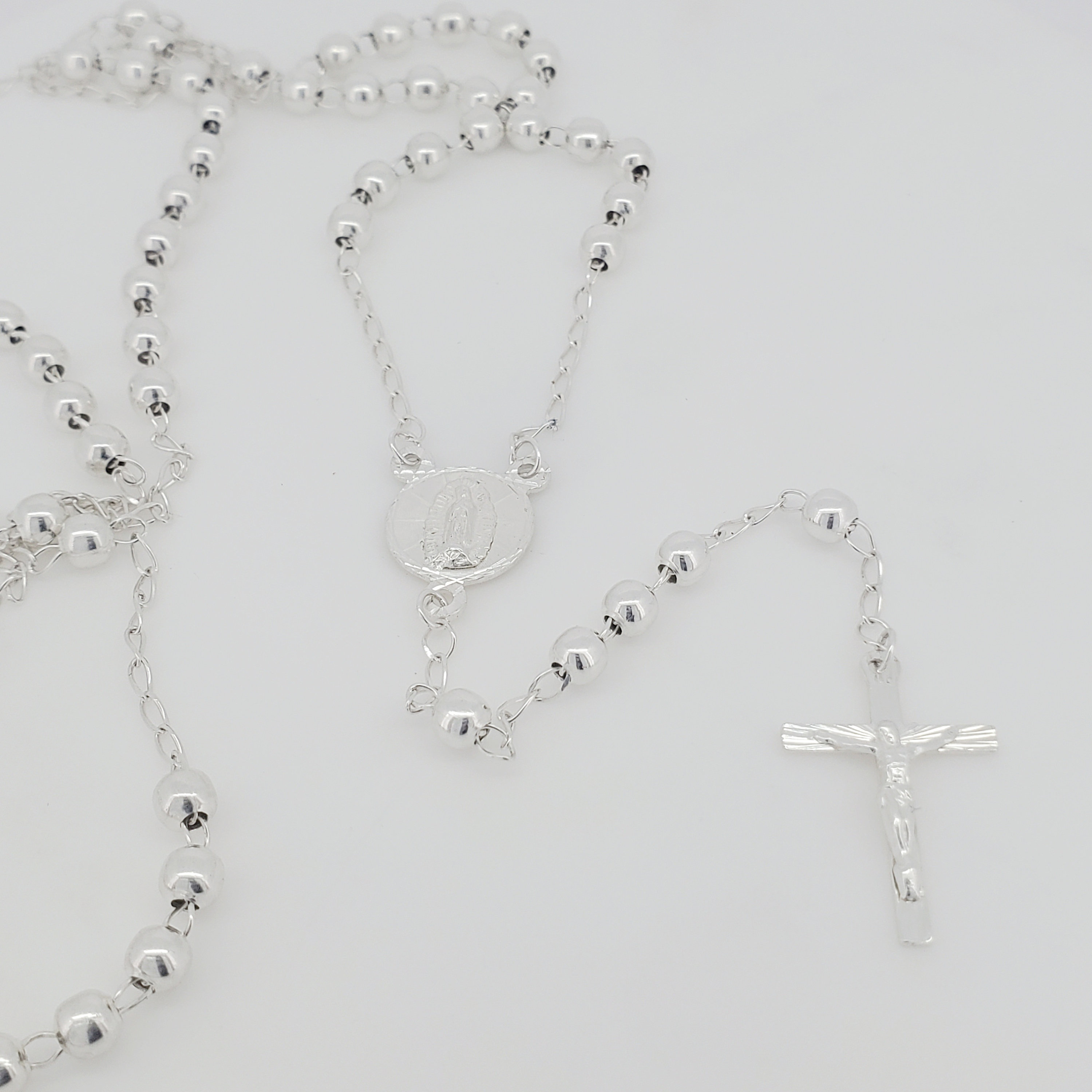 FaithHeart Katholieke rozenkransketting van roestvrij staal, 66 cm, met medaille van de Maagd Maria en kruisbeeld, cadeau voor communie en doop