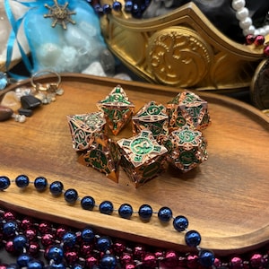 Green Metal Dice Set DND Roleplay Game Dice Dungeons and Dragons Dice