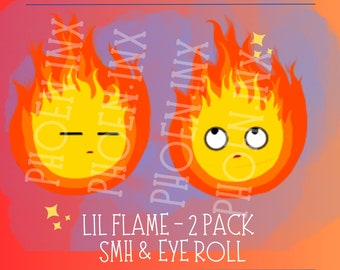 Emotes animados de Lil Flame - Paquete de 2: 200x200, 112x112, 56x56, 28x28 twitch, SMH, poner los ojos en blanco, lindo, Calcifer, discordia, youtube, TikTok