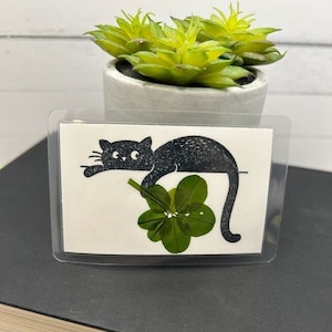 Chat trèfle | Trèfle À 4 FEUILLES | Cueillir à la main | trèfles séchés | Fleurs créatives | Porte-bonheur | Merci | Je t'aime | Trèfle porte-bonheur pressé