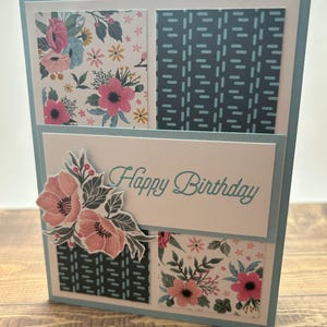 Sweet Floral Birthday | Handmade Card | Pink and Blue | Flowers for Her