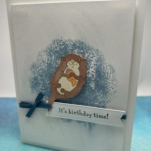 Carte d'anniversaire de loutre | Carte faite main | carte pour enfants | carte d'anniversaire | Loutre nageuse | Animaux mignons