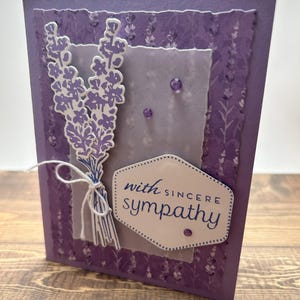 de sympathie lavande | Avec nos sincères condoléances | Carte faite main | Je pense à vous | Envoyer de l'amour et des pensées