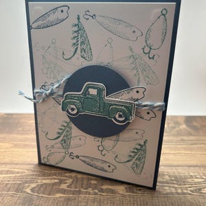 Tarjeta de camión de pesca / Tarjeta de cumpleaños de camión / Tarjeta de camión azul pequeño / Tarjeta de cumpleaños de camión / Tarjeta de pesca / Tarjeta multiusos