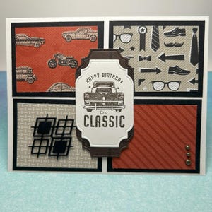 Joyeux anniversaire à un classique | Carte polyvalente | Carte faite main | Voiture classique | de voiture | Cravates et lunettes