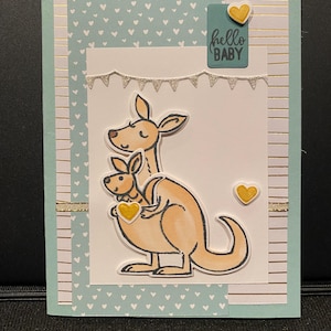 Bonjour bébé | Carte faite main | Carte de fête de naissance | Maman kangourou | Carte maman et bébé