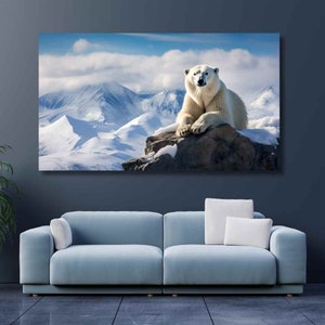 Polar bear wall art, Polar bear sitting on a rock slim canvas wall art, animal wall art for home, polar bear gift, bedroom decor