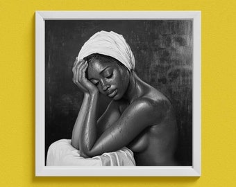 黒人女性のポートレート：マット紙に描かれたヴィンテージバスルームアート