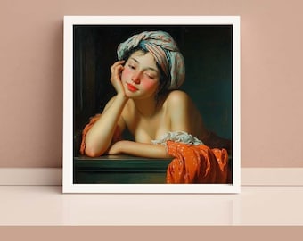 Impresión vintage con retrato de mujer, póster para pared de baño