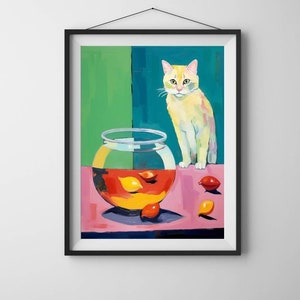 Cat wall art, cat print, cat poster, DIGITAL DOWNLOAD, abstract wall art, cat painting wall art, cat wall decor, Henri Matisse inspired art