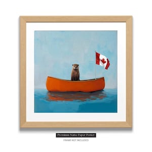 Póster de papel mate premium de nutria en canoa naranja