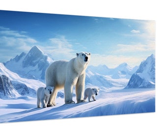 Polar Bear Family Canvas Wall Art, Arctic Home Decor