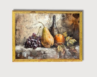 Vintage Fruit Still Life Oil Painting, Moody Kitchen Art (Printable Wall Art)