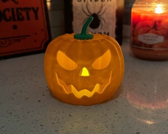 3D Printed Halloween Pumpkin Jack-O-Lantern with Tea Light