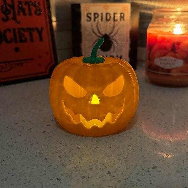 3D Printed Halloween Pumpkin Jack-O-Lantern with Tea Light