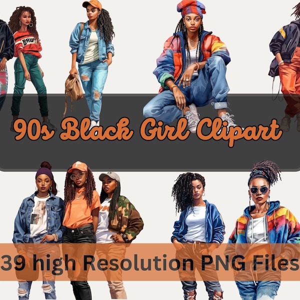 Watercolor 90s Black Girl Clipart Bundle Black Woman Clipart Black Girl PNG Fashion Planner Clipart African American Fashion Girl Stickers