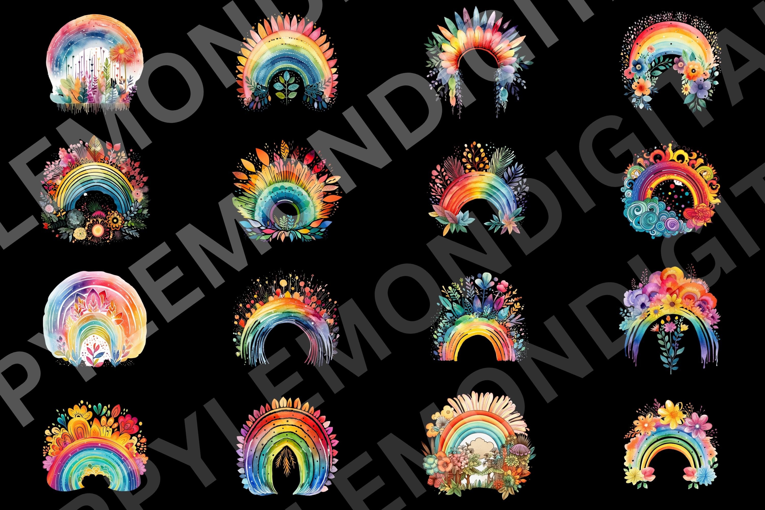 Watercolor Rainbow Clipart Bundle Pastel Rainbow PNG Pride Month ...
