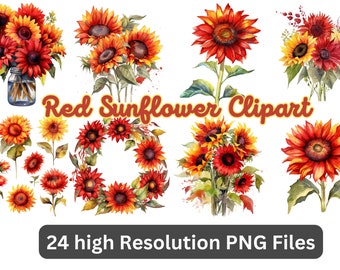 Watercolor Sunflower Clipart Bundle Digital Wall Art Floral Wedding Sunflower Bouquet Digital Flower Clipart Instant Download Commercial Use