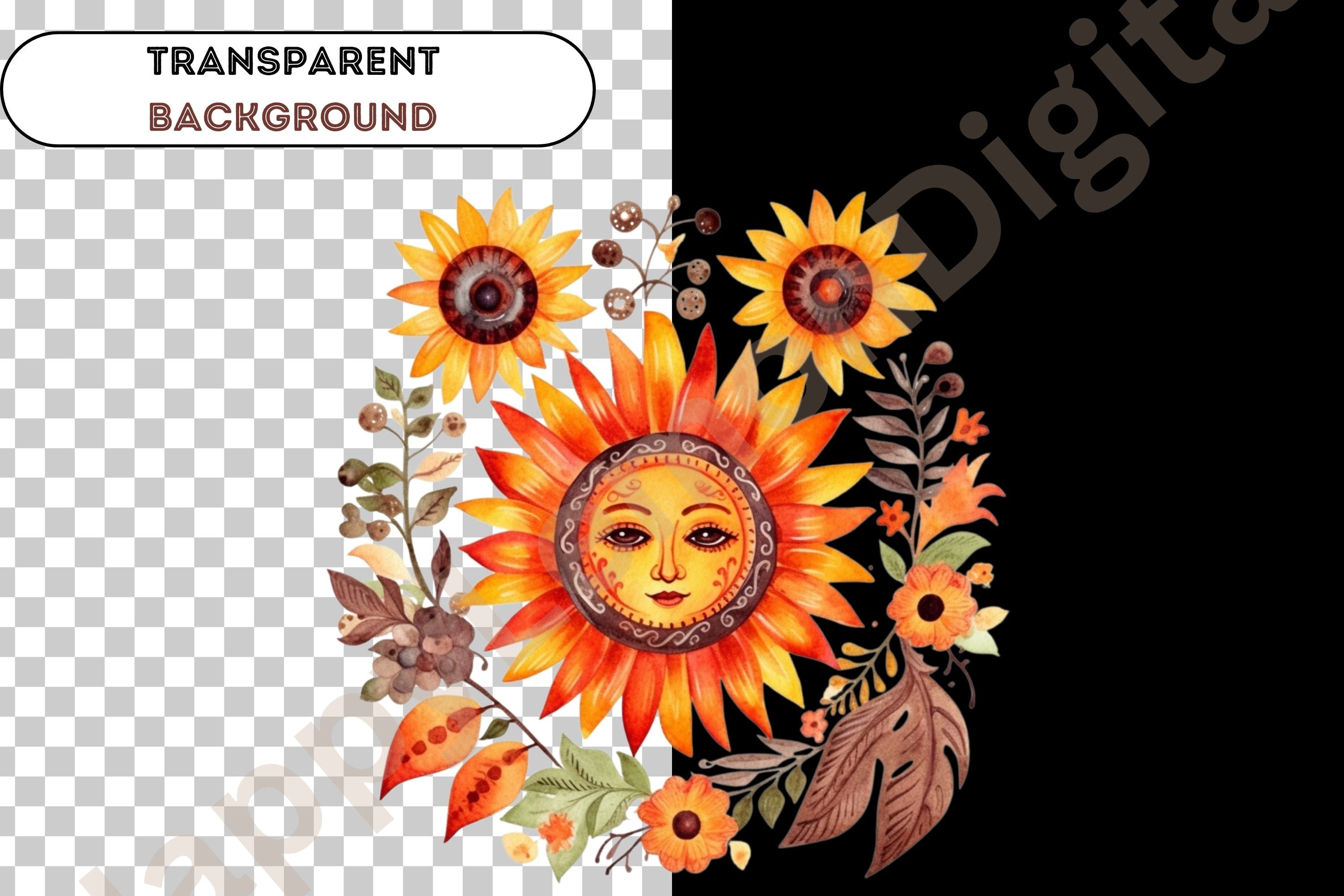 Watercolor Boho Sun Clipart Bundle Sun PNG Spring, Summer Clip Art ...